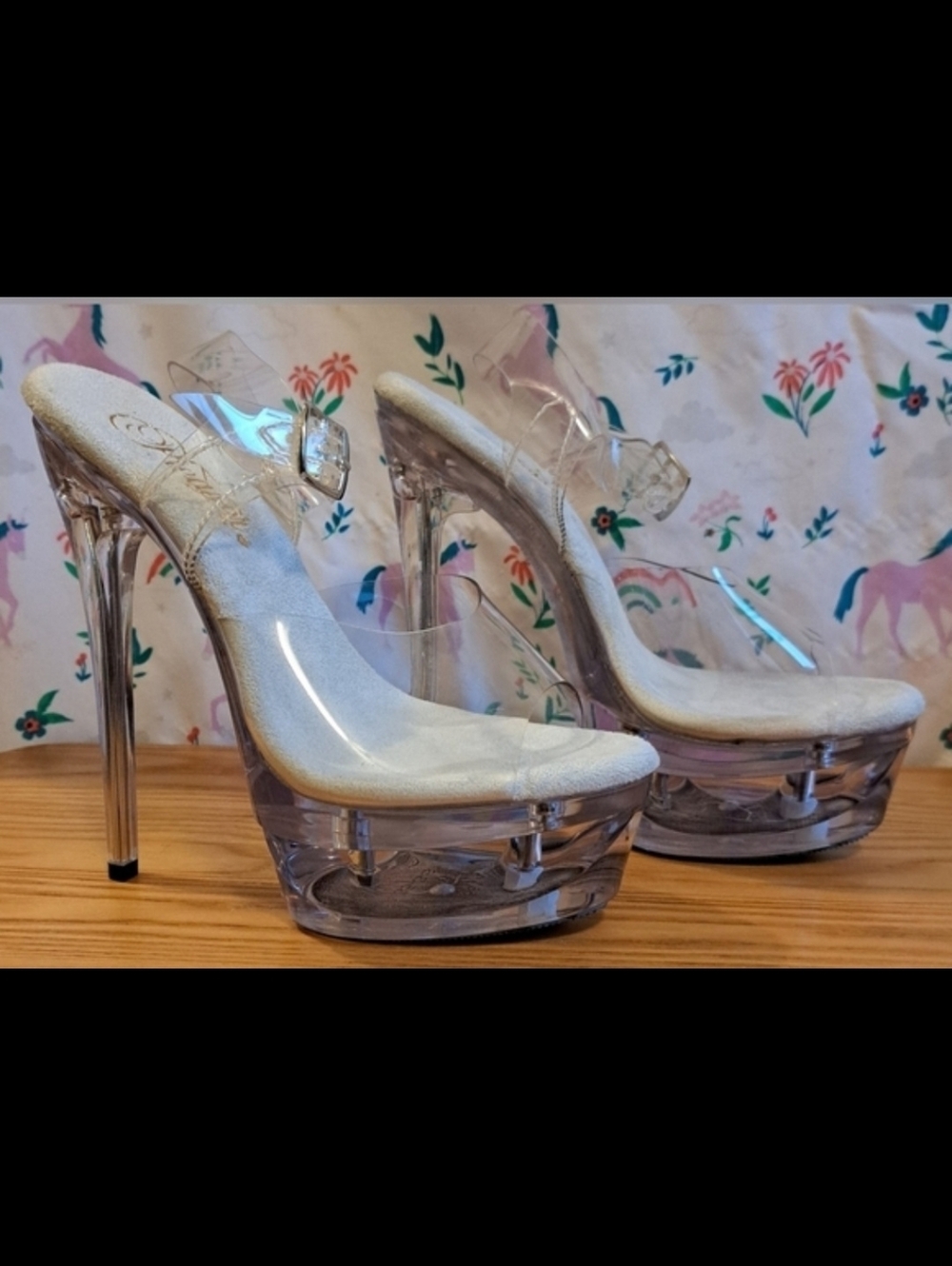 EUC Pleaser Eclipse Clear Strap Exotic Strip Dance Sexy Platform Heel Shoe SZ 5
